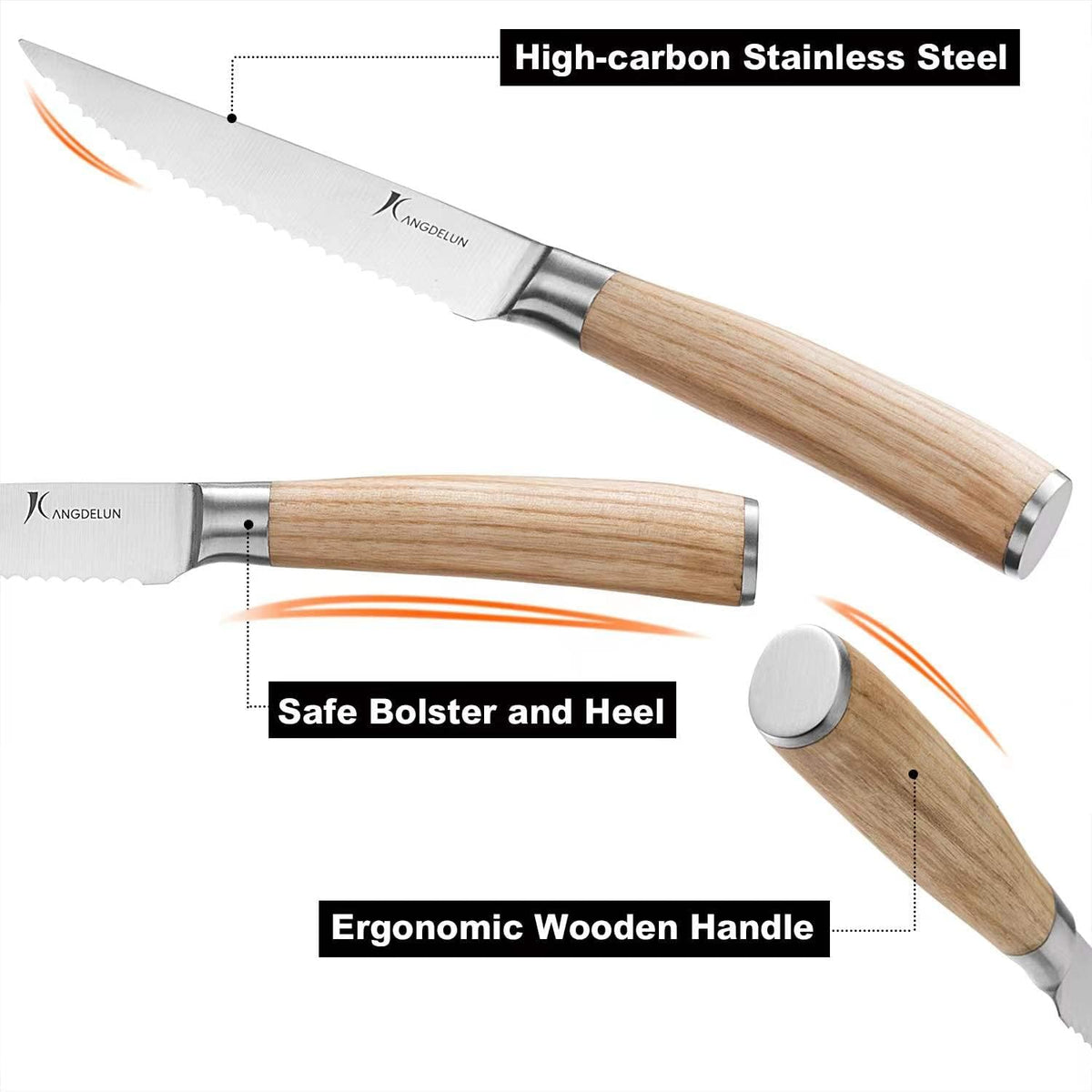 6-Piece Steak Knife Set, 4.5" Serrated Steak Knives, 50Cr15MoV High-Carbon Stainless Steel, 56-58 HRC Ultra Sharp, Light Natural Ash Wood Handle, Magnetic Gift Box for Wedding, Housewarming