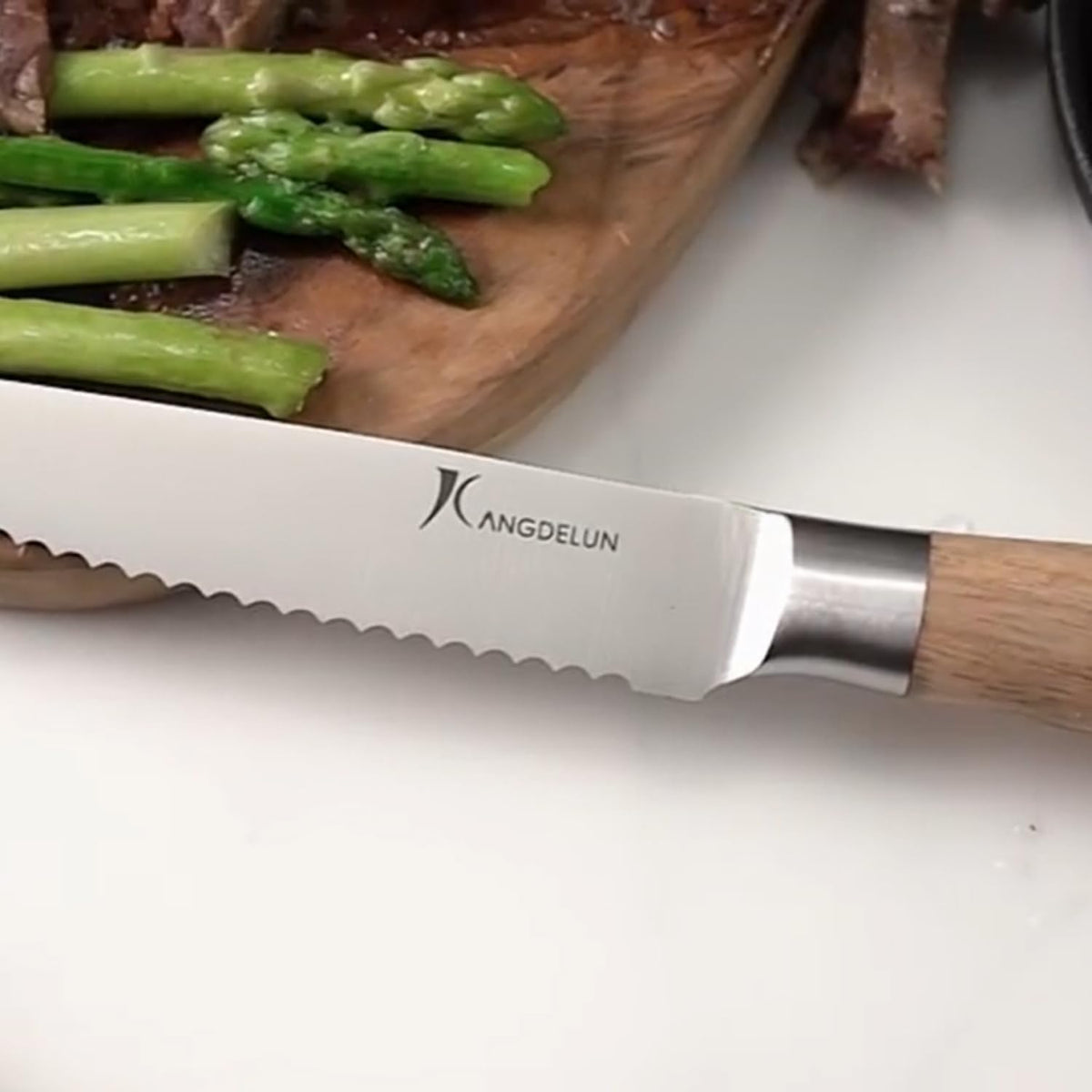 6-Piece Steak Knife Set, 4.5" Serrated Steak Knives, 50Cr15MoV High-Carbon Stainless Steel, 56-58 HRC Ultra Sharp, Light Natural Ash Wood Handle, Magnetic Gift Box for Wedding, Housewarming