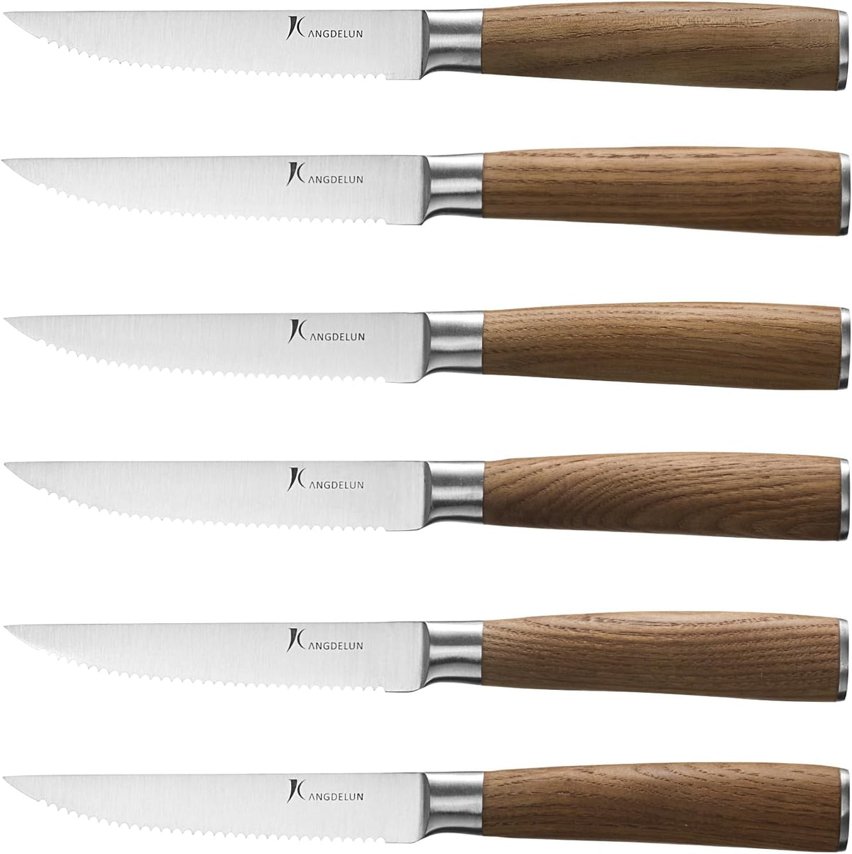 6-Piece Steak Knife Set, 4.5" Serrated Steak Knives, 50Cr15MoV High-Carbon Stainless Steel, 56-58 HRC Ultra Sharp, Light Natural Ash Wood Handle, Magnetic Gift Box for Wedding, Housewarming