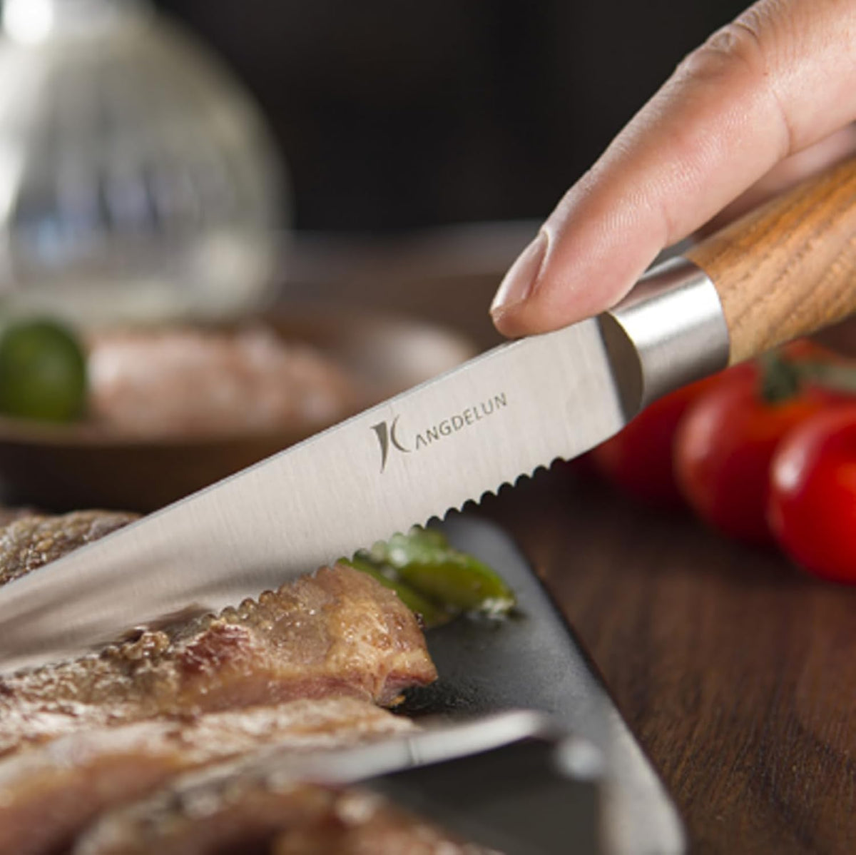 6-Piece Steak Knife Set, 4.5" Serrated Steak Knives, 50Cr15MoV High-Carbon Stainless Steel, 56-58 HRC Ultra Sharp, Light Natural Ash Wood Handle, Magnetic Gift Box for Wedding, Housewarming