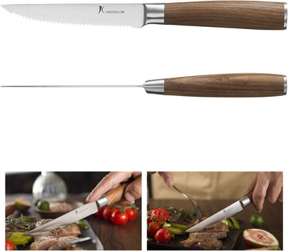 6-Piece Steak Knife Set, 4.5" Serrated Steak Knives, 50Cr15MoV High-Carbon Stainless Steel, 56-58 HRC Ultra Sharp, Light Natural Ash Wood Handle, Magnetic Gift Box for Wedding, Housewarming