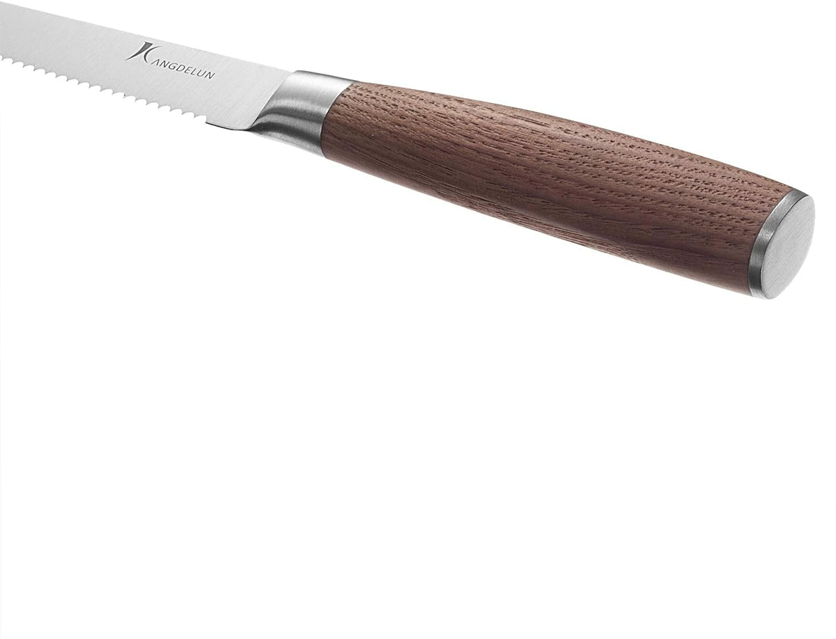 6-Piece Steak Knife Set, 4.5" Serrated Steak Knives, 50Cr15MoV High-Carbon Stainless Steel, 56-58 HRC Ultra Sharp, Light Natural Ash Wood Handle, Magnetic Gift Box for Wedding, Housewarming