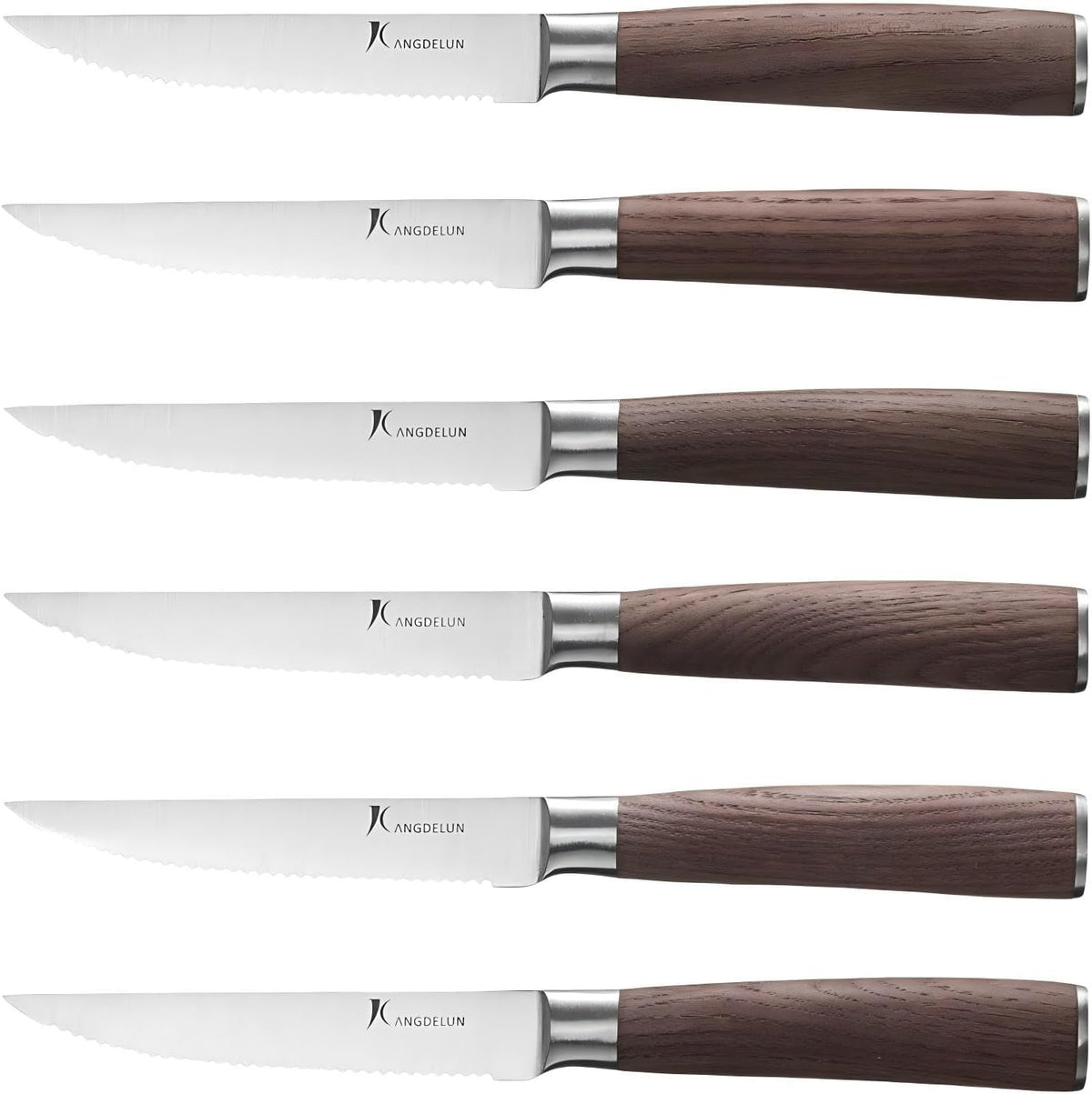 6-Piece Steak Knife Set, 4.5" Serrated Steak Knives, 50Cr15MoV High-Carbon Stainless Steel, 56-58 HRC Ultra Sharp, Light Natural Ash Wood Handle, Magnetic Gift Box for Wedding, Housewarming