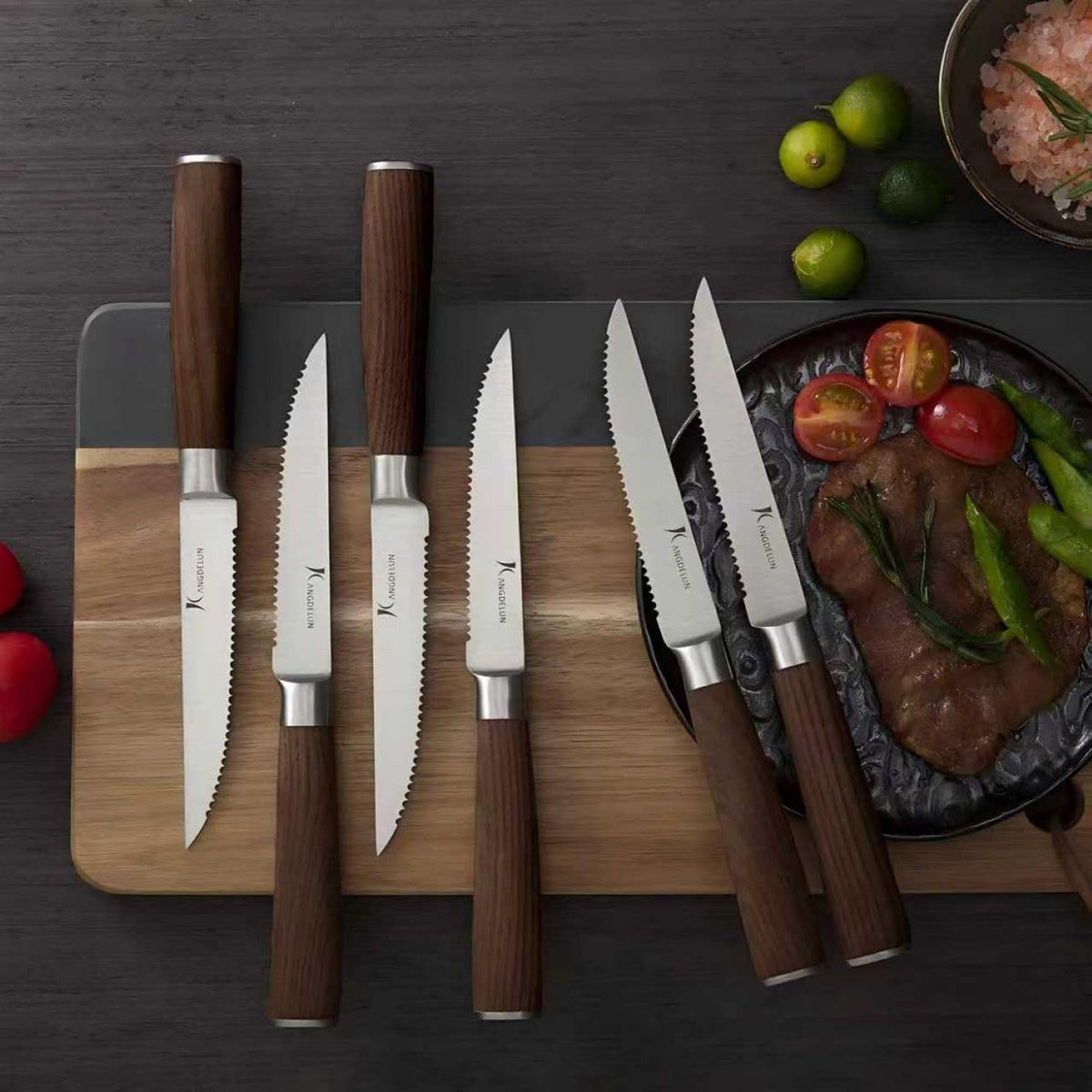 6-Piece Steak Knife Set, 4.5" Serrated Steak Knives, 50Cr15MoV High-Carbon Stainless Steel, 56-58 HRC Ultra Sharp, Light Natural Ash Wood Handle, Magnetic Gift Box for Wedding, Housewarming