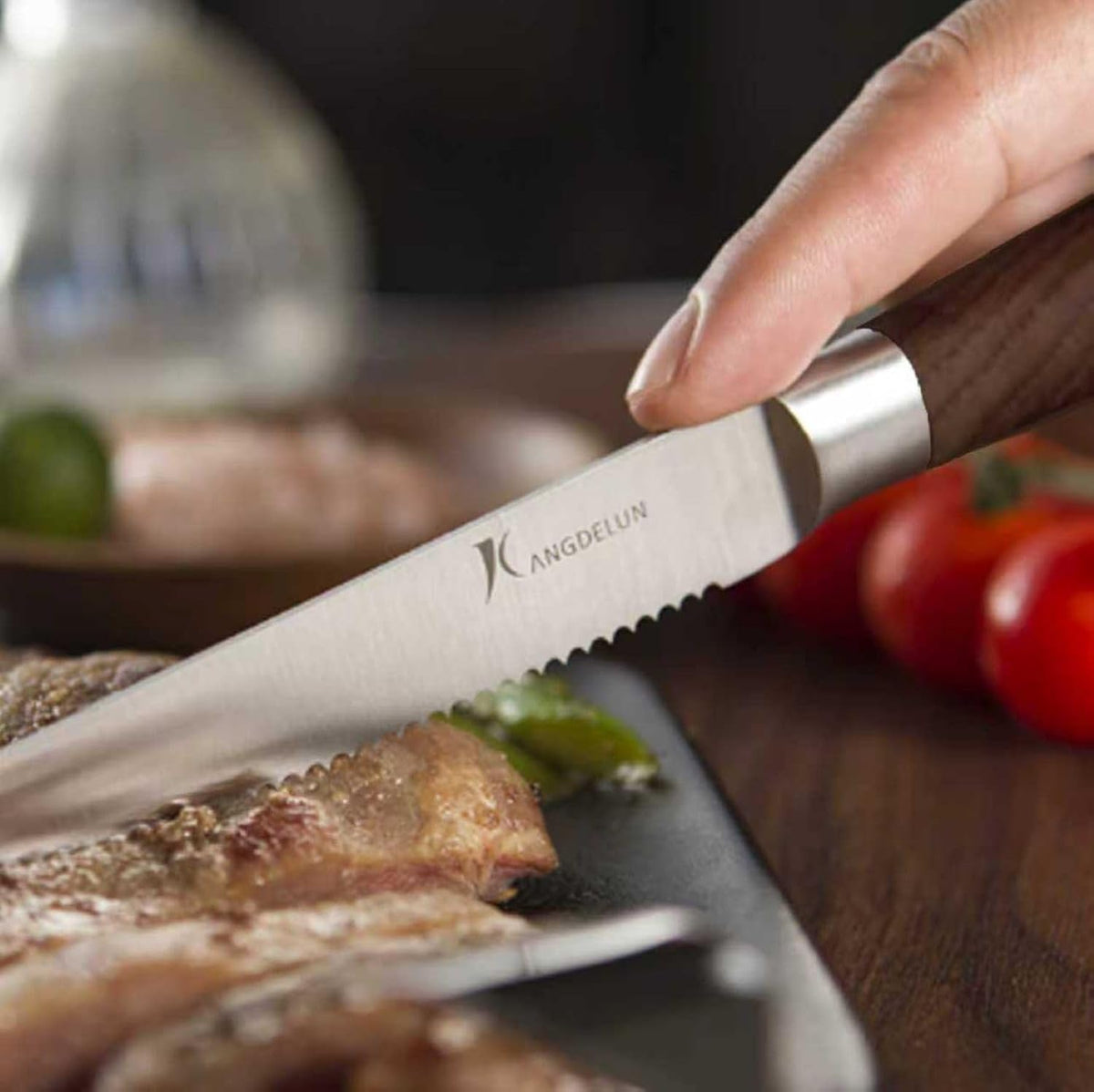 6-Piece Steak Knife Set, 4.5" Serrated Steak Knives, 50Cr15MoV High-Carbon Stainless Steel, 56-58 HRC Ultra Sharp, Light Natural Ash Wood Handle, Magnetic Gift Box for Wedding, Housewarming