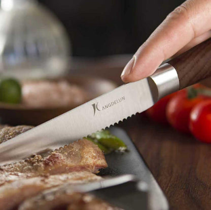 6-Piece Steak Knife Set, 4.5" Serrated Steak Knives, 50Cr15MoV High-Carbon Stainless Steel, 56-58 HRC Ultra Sharp, Light Natural Ash Wood Handle, Magnetic Gift Box for Wedding, Housewarming