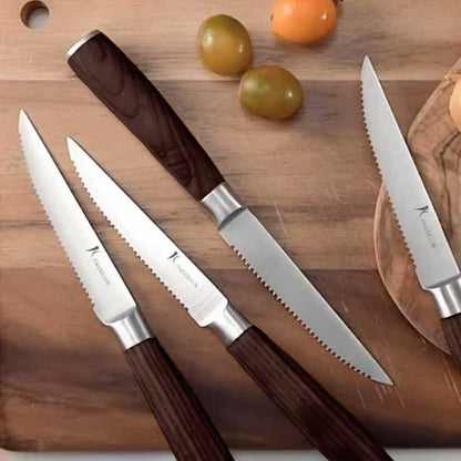 6-Piece Steak Knife Set, 4.5" Serrated Steak Knives, 50Cr15MoV High-Carbon Stainless Steel, 56-58 HRC Ultra Sharp, Light Natural Ash Wood Handle, Magnetic Gift Box for Wedding, Housewarming