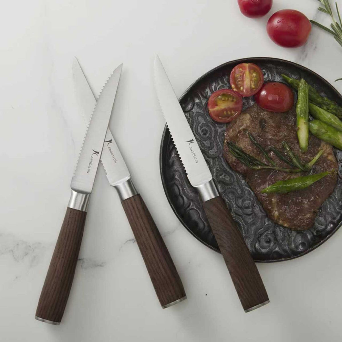 6-Piece Steak Knife Set, 4.5" Serrated Steak Knives, 50Cr15MoV High-Carbon Stainless Steel, 56-58 HRC Ultra Sharp, Light Natural Ash Wood Handle, Magnetic Gift Box for Wedding, Housewarming