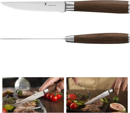 6-Piece Steak Knife Set, 4.5" Serrated Steak Knives, 50Cr15MoV High-Carbon Stainless Steel, 56-58 HRC Ultra Sharp, Light Natural Ash Wood Handle, Magnetic Gift Box for Wedding, Housewarming