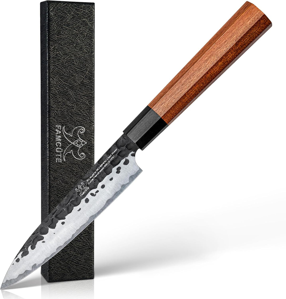 Japanese Knife Set with Block, Kitchen Knives Gift for Men & Women | Hand Forged 5-Layer 9CR18MOV Clad Steel Chef Knives with Rosewood Handles, Includes Chef, Santoku, Nakiri and Paring Knife