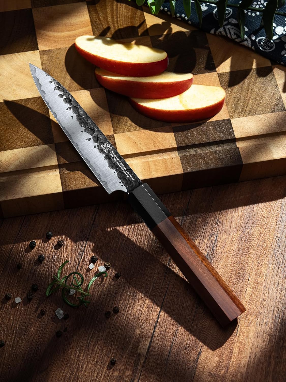 Japanese Knife Set with Block, Kitchen Knives Gift for Men & Women | Hand Forged 5-Layer 9CR18MOV Clad Steel Chef Knives with Rosewood Handles, Includes Chef, Santoku, Nakiri and Paring Knife