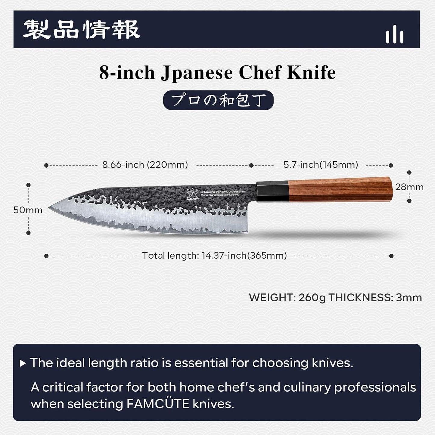 Japanese Knife Set with Block, Kitchen Knives Gift for Men & Women | Hand Forged 5-Layer 9CR18MOV Clad Steel Chef Knives with Rosewood Handles, Includes Chef, Santoku, Nakiri and Paring Knife