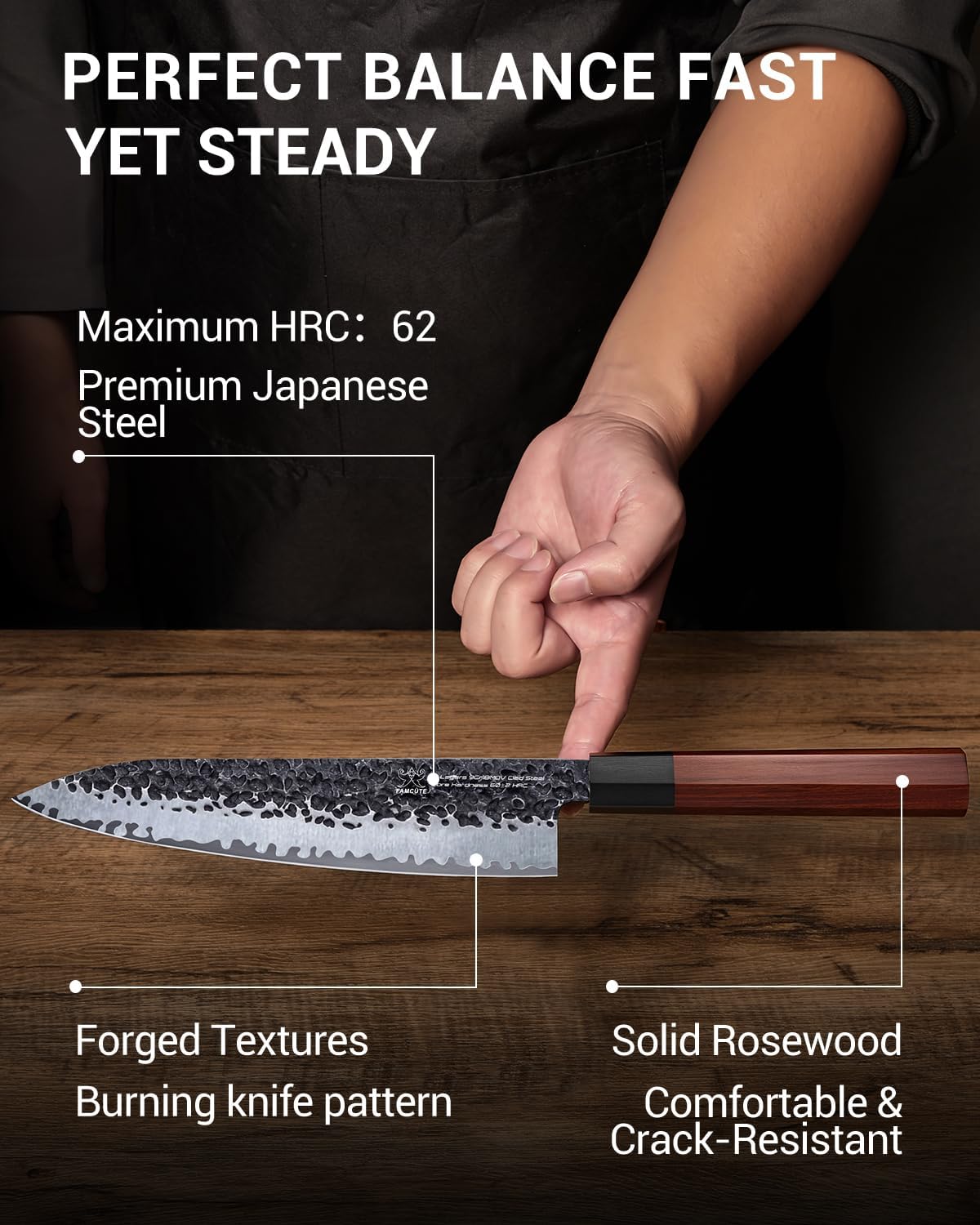 Japanese Knife Set with Block, Kitchen Knives Gift for Men & Women | Hand Forged 5-Layer 9CR18MOV Clad Steel Chef Knives with Rosewood Handles, Includes Chef, Santoku, Nakiri and Paring Knife