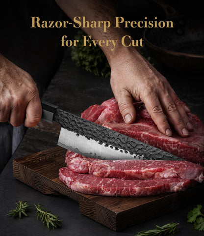 Japanese Knife Set with Block, Kitchen Knives Gift for Men & Women | Hand Forged 5-Layer 9CR18MOV Clad Steel Chef Knives with Rosewood Handles, Includes Chef, Santoku, Nakiri and Paring Knife