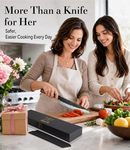 Japanese Knife Set with Block, Kitchen Knives Gift for Men & Women | Hand Forged 5-Layer 9CR18MOV Clad Steel Chef Knives with Rosewood Handles, Includes Chef, Santoku, Nakiri and Paring Knife