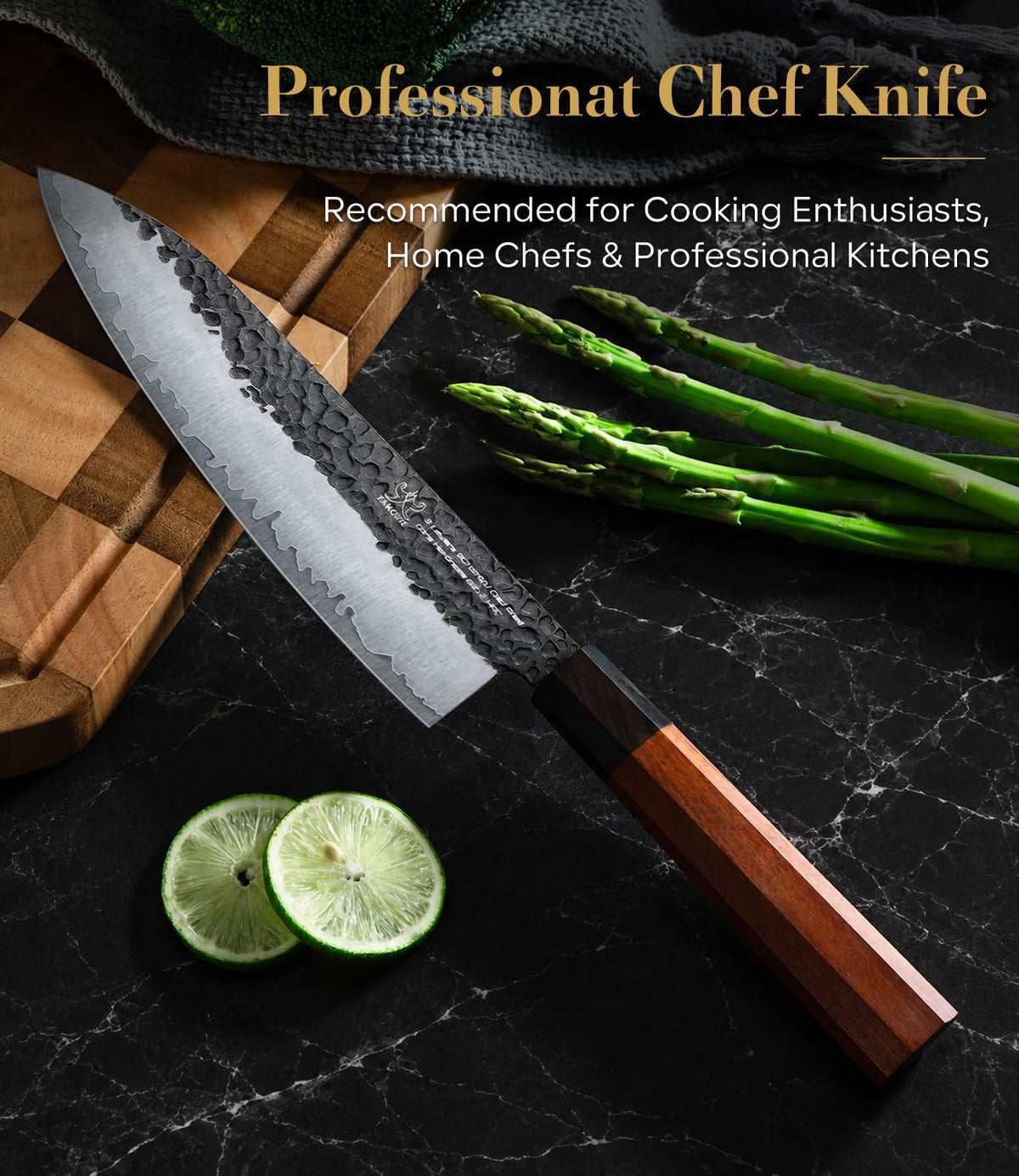 Japanese Knife Set with Block, Kitchen Knives Gift for Men & Women | Hand Forged 5-Layer 9CR18MOV Clad Steel Chef Knives with Rosewood Handles, Includes Chef, Santoku, Nakiri and Paring Knife