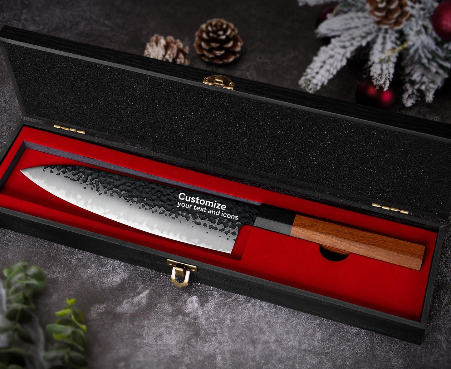 Japanese Knife Set with Block, Kitchen Knives Gift for Men & Women | Hand Forged 5-Layer 9CR18MOV Clad Steel Chef Knives with Rosewood Handles, Includes Chef, Santoku, Nakiri and Paring Knife