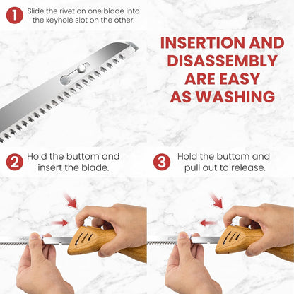 Electric Knife for Meat Slicing, for Homemade Bread, 2 Blades | Electric Carving Knife - Serrated Blades for Meat, Bread, Turkey, Ribs, Fillet, DIY, Ergonomic Handle for Raw & Cooked Food