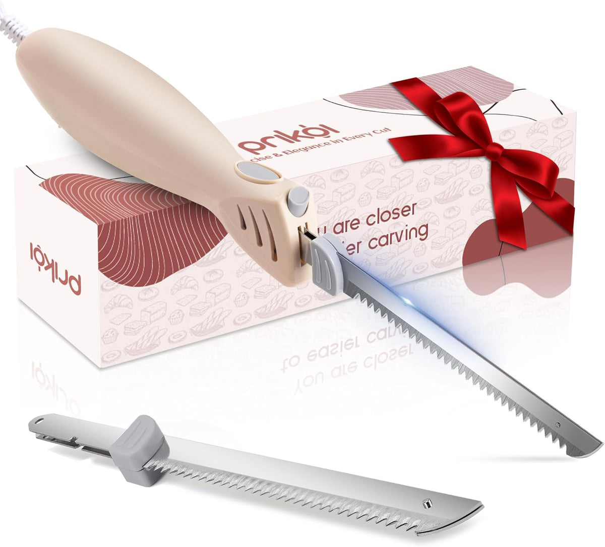 Electric Knife for Meat Slicing, for Homemade Bread, 2 Blades | Electric Carving Knife - Serrated Blades for Meat, Bread, Turkey, Ribs, Fillet, DIY, Ergonomic Handle for Raw & Cooked Food