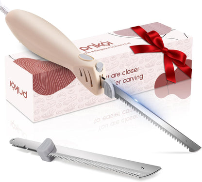 Electric Knife for Meat Slicing, for Homemade Bread, 2 Blades | Electric Carving Knife - Serrated Blades for Meat, Bread, Turkey, Ribs, Fillet, DIY, Ergonomic Handle for Raw & Cooked Food