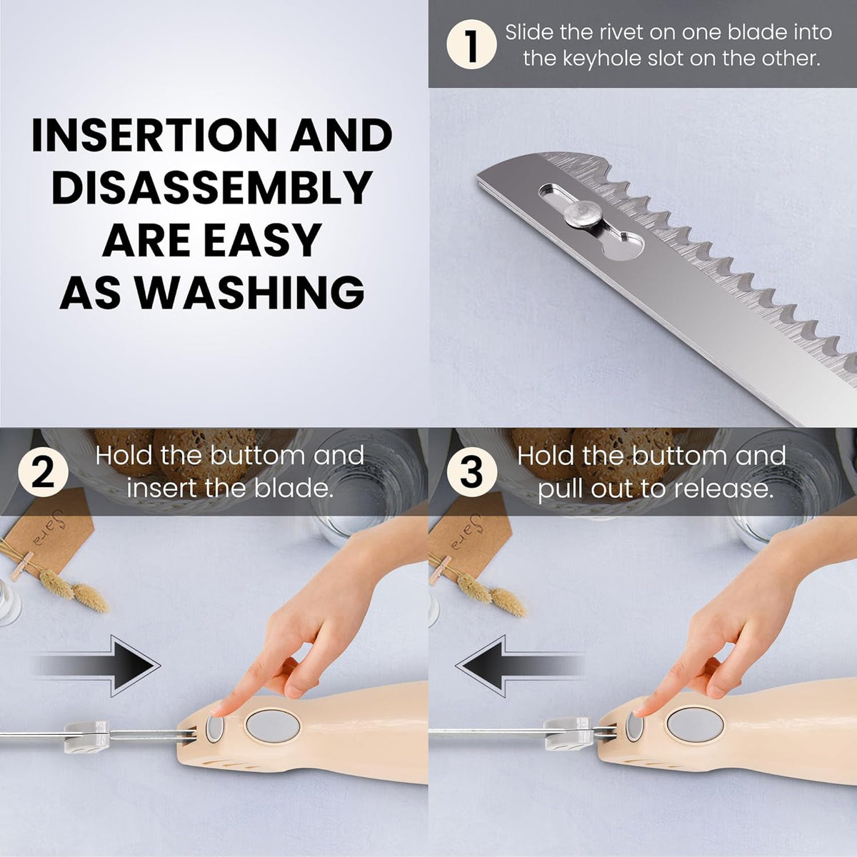 Electric Knife for Meat Slicing, for Homemade Bread, 2 Blades | Electric Carving Knife - Serrated Blades for Meat, Bread, Turkey, Ribs, Fillet, DIY, Ergonomic Handle for Raw & Cooked Food