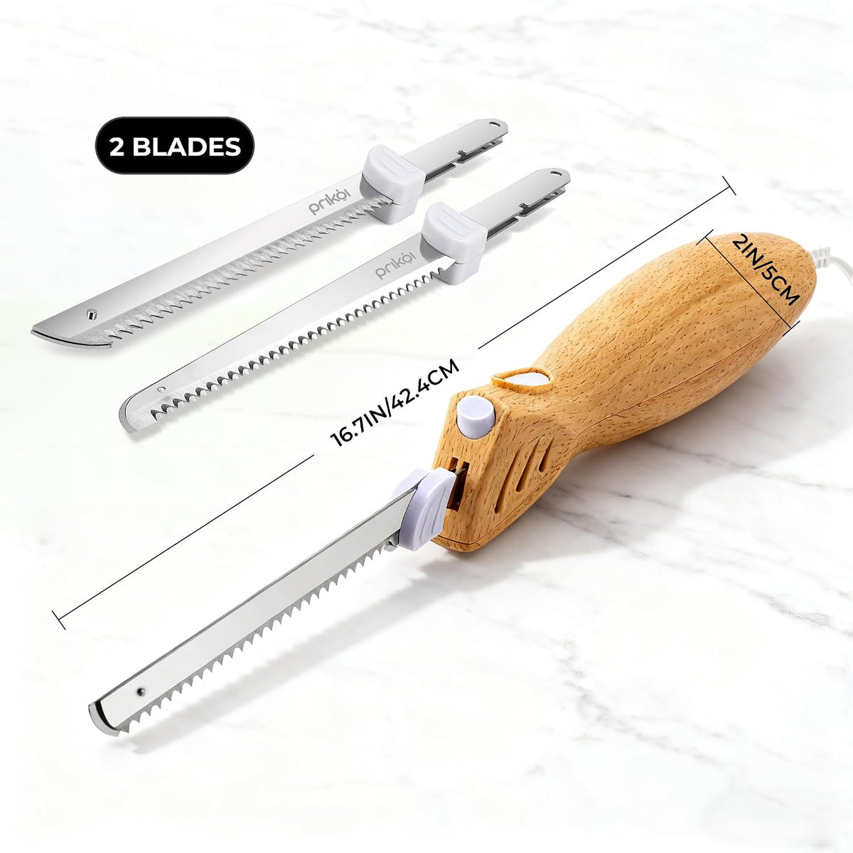 Electric Knife for Meat Slicing, for Homemade Bread, 2 Blades | Electric Carving Knife - Serrated Blades for Meat, Bread, Turkey, Ribs, Fillet, DIY, Ergonomic Handle for Raw & Cooked Food