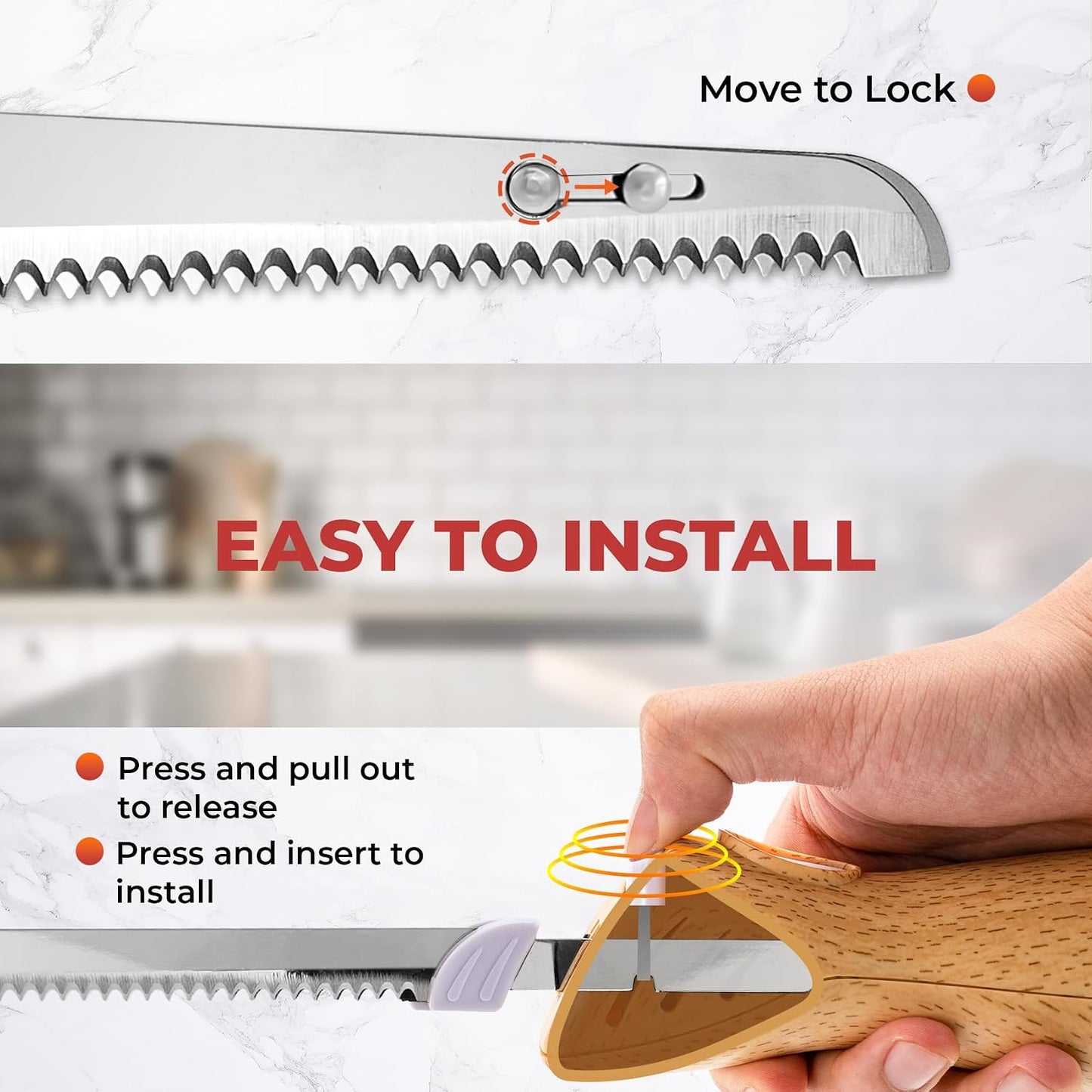 Electric Knife for Meat Slicing, for Homemade Bread, 2 Blades | Electric Carving Knife - Serrated Blades for Meat, Bread, Turkey, Ribs, Fillet, DIY, Ergonomic Handle for Raw & Cooked Food