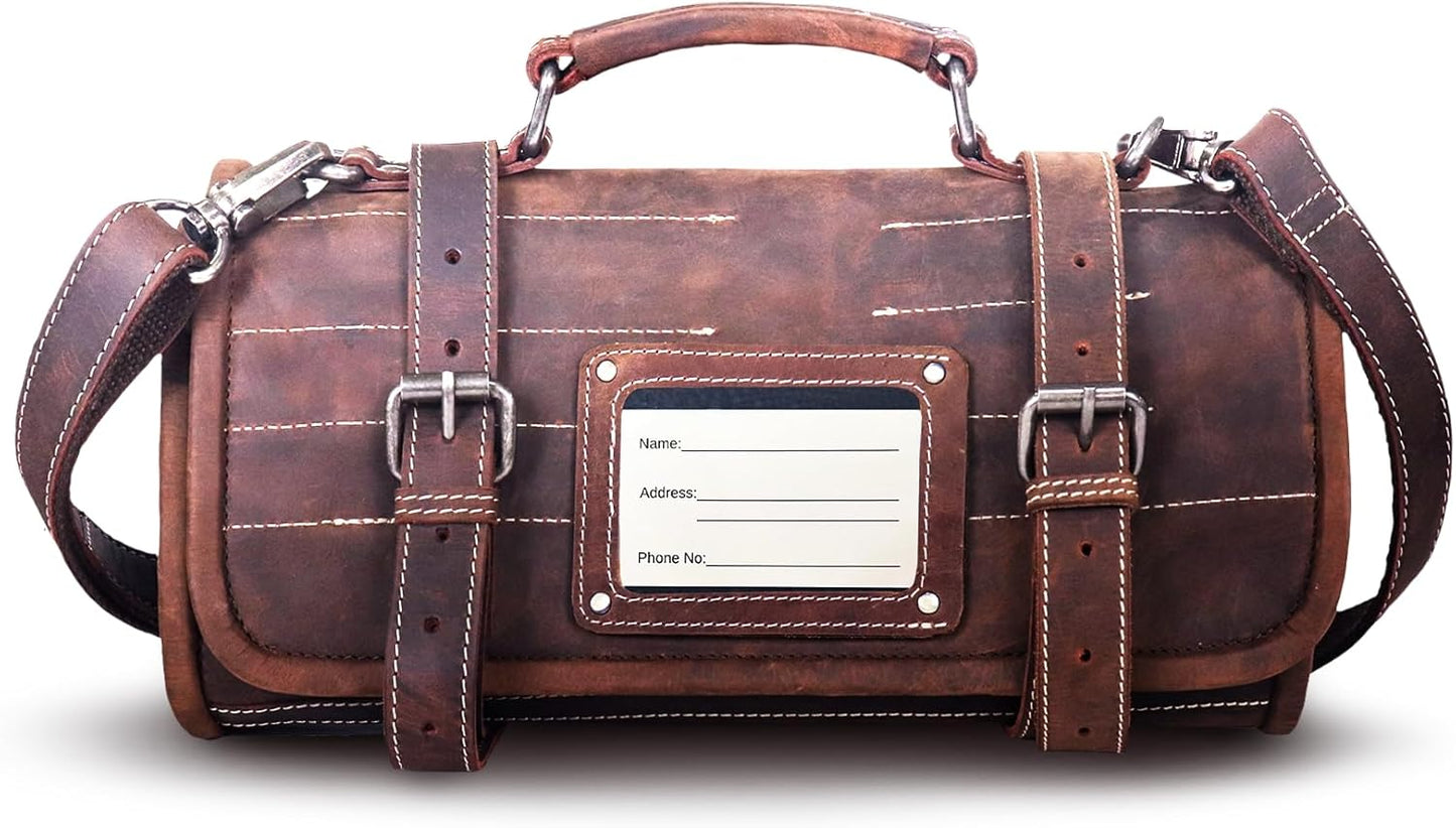 Leather Knife Roll Bag for Chefs Large - Professional Bag for Men and Women | Carrying Case with 14 Slots | Gifts for Him | Travel Accessories for Christmas and Thanksgiving