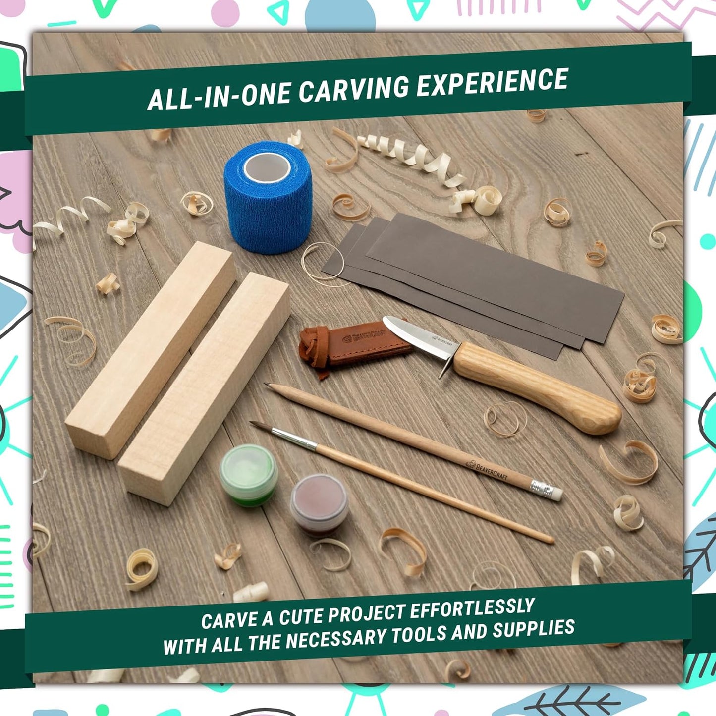 Wood Carving Kit for Kids & Beginner DIY08 - Wood Whittling Kit for Kids 14+ Woodworking Starter Hobby Kits for Boys Wood Crafts Projects DIY Gifts, Carving Set Whittling Knife & Basswood