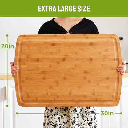30"x20" Extra Large Bamboo Cutting Board for Kitchen, Stove Top Cover | Deep Juice Grooves, Pre-Oiled Finish, Lightweight Construction, Ideal for Daily Food Prep, Carving, Serving & Kitchen Tasks