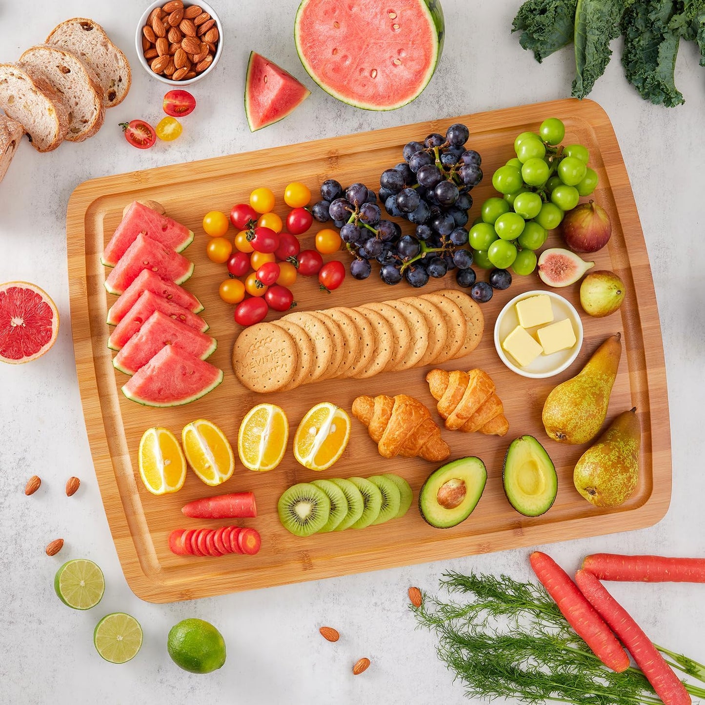 30"x20" Extra Large Bamboo Cutting Board for Kitchen, Stove Top Cover | Deep Juice Grooves, Pre-Oiled Finish, Lightweight Construction, Ideal for Daily Food Prep, Carving, Serving & Kitchen Tasks