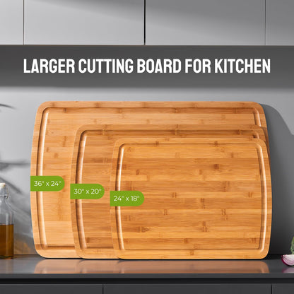 30"x20" Extra Large Bamboo Cutting Board for Kitchen, Stove Top Cover | Deep Juice Grooves, Pre-Oiled Finish, Lightweight Construction, Ideal for Daily Food Prep, Carving, Serving & Kitchen Tasks