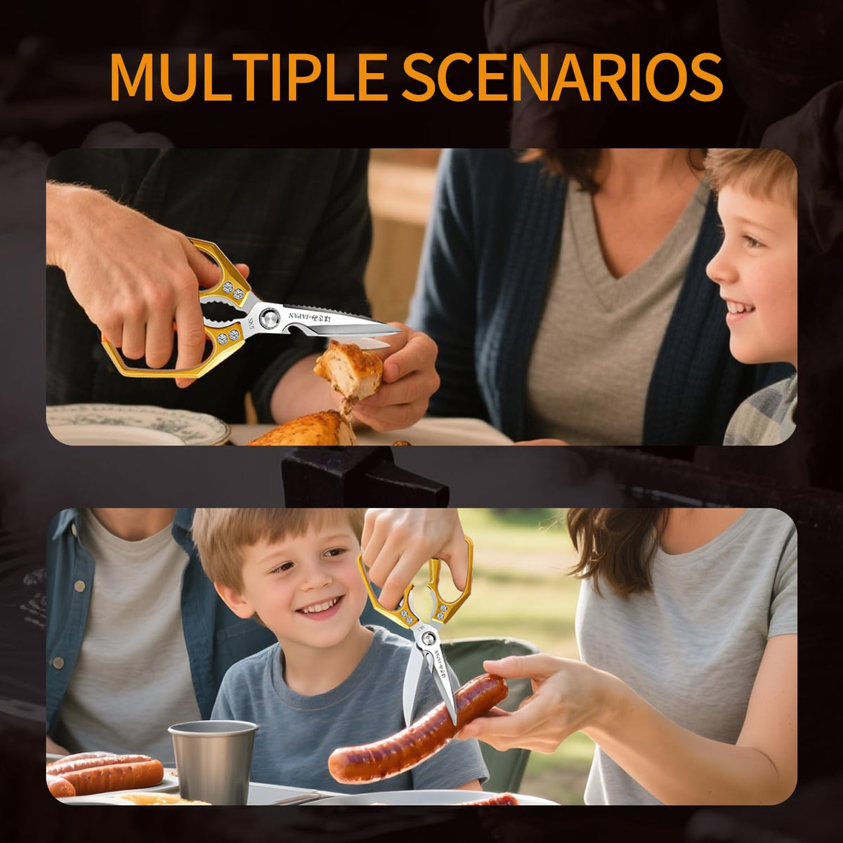 Kitchen Scissors, Multi-Purpose Japanese Kitchen Shears, Heavy Duty Dishwasher Safe Food Scissors for Meat, Chicken, Poultry, Fish & Herbs with Non-Slip Grips - Sliver