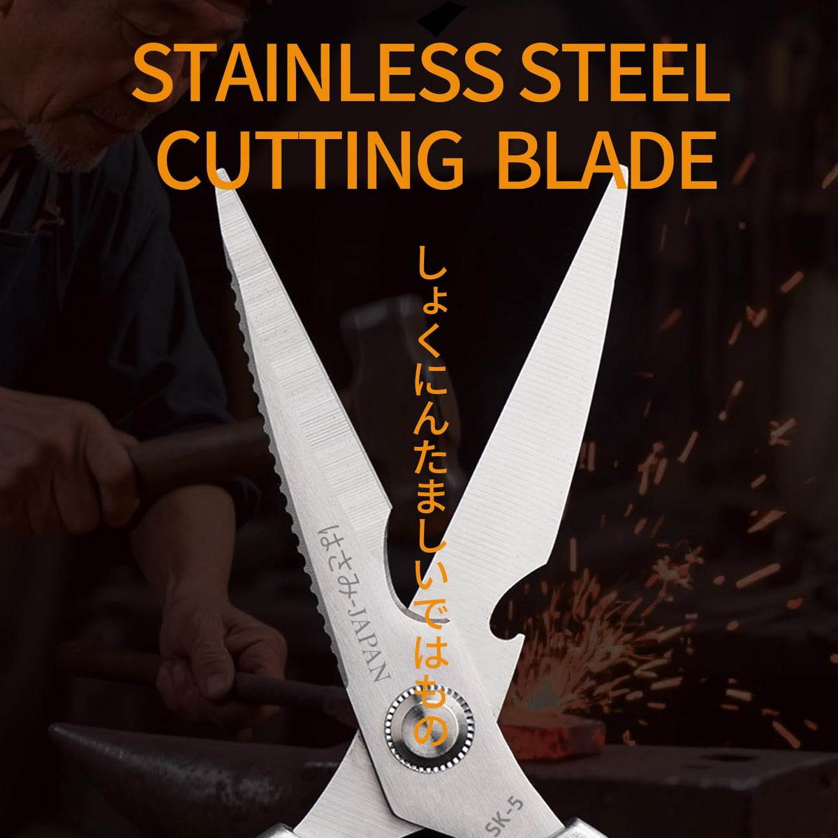 Kitchen Scissors, Multi-Purpose Japanese Kitchen Shears, Heavy Duty Dishwasher Safe Food Scissors for Meat, Chicken, Poultry, Fish & Herbs with Non-Slip Grips - Sliver