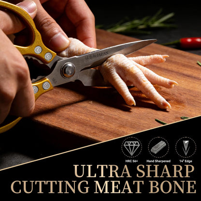 Kitchen Scissors, Multi-Purpose Japanese Kitchen Shears, Heavy Duty Dishwasher Safe Food Scissors for Meat, Chicken, Poultry, Fish & Herbs with Non-Slip Grips - Sliver