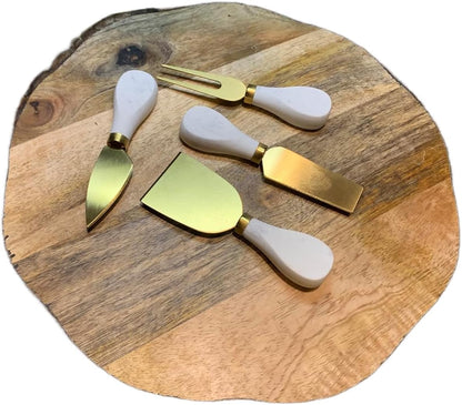Marble Cheese Knife Set of 4 Gold and White Charcuterie Accessories, Heavy Marble Handle Butter Spatula Sandwich Cream Knives Cheese Spreader Cutter,Housewarming Gift