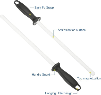 12 Inch Ceramic Knife Sharpener Honing Rod, High Hardness Sharpening Rod Knife Sharpener Steel for Kitchen Knife White
