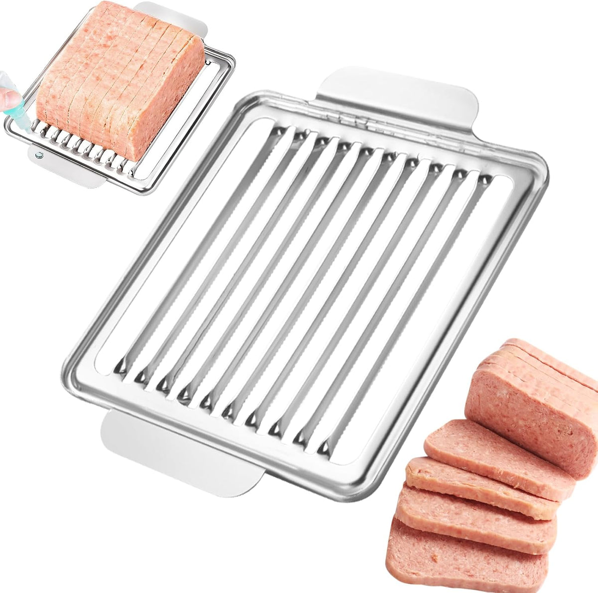 Luncheon Meat Slicer, 304 Stainless Steel Cutter for SPAM, 10 Slices，Solid and Durable