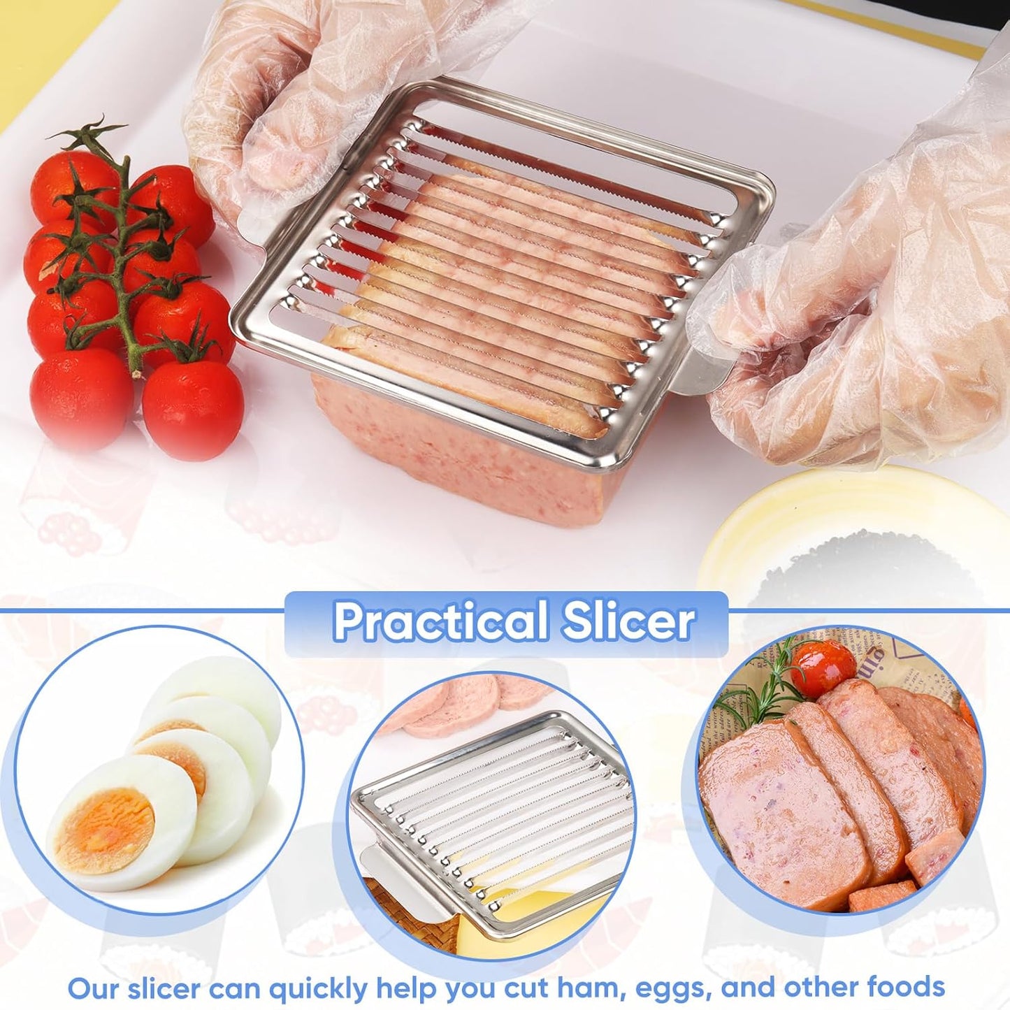 Luncheon Meat Slicer, 304 Stainless Steel Cutter for SPAM, 10 Slices，Solid and Durable