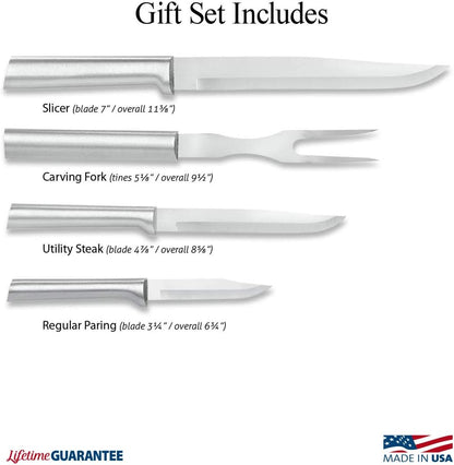 Prepare Then Carve Gift Set (S3C), Silver Handle | 4-Piece Knife Set , Stainless Steel Blade, Silver Cast Aluminum Handle