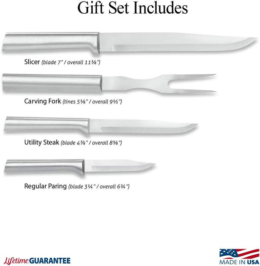 Prepare Then Carve Gift Set (S3C), Silver Handle | 4-Piece Knife Set , Stainless Steel Blade, Silver Cast Aluminum Handle
