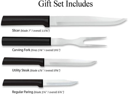 Prepare Then Carve Gift Set (S3C), Silver Handle | 4-Piece Knife Set , Stainless Steel Blade, Silver Cast Aluminum Handle