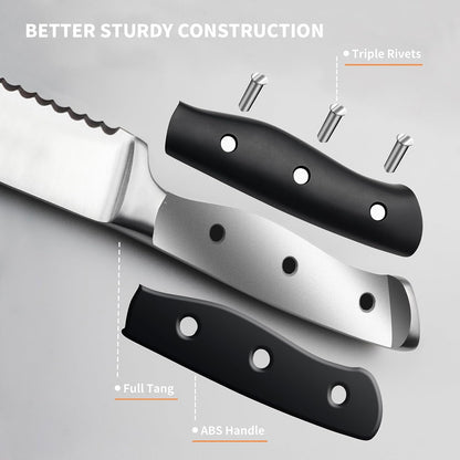 6-Piece Steak Knives Set with Block, 4.7 Inch with Serrated Edge Razor-Sharp Dinner Knives, Full-Tang Construction