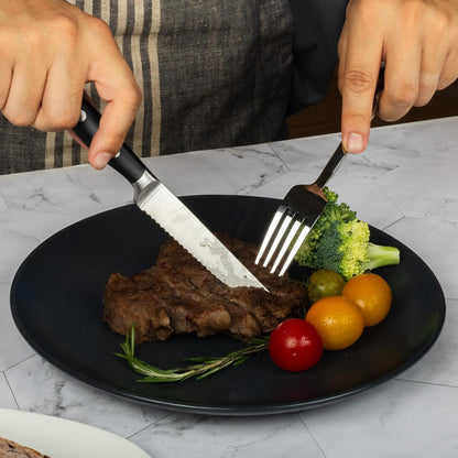 6-Piece Steak Knives Set with Block, 4.7 Inch with Serrated Edge Razor-Sharp Dinner Knives, Full-Tang Construction