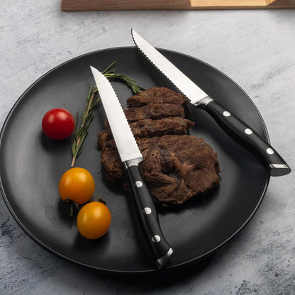 6-Piece Steak Knives Set with Block, 4.7 Inch with Serrated Edge Razor-Sharp Dinner Knives, Full-Tang Construction