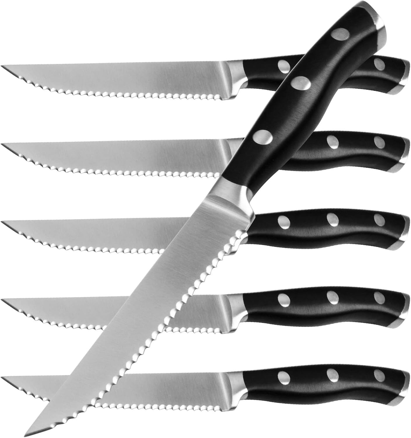 6-Piece Steak Knives Set with Block, 4.7 Inch with Serrated Edge Razor-Sharp Dinner Knives, Full-Tang Construction