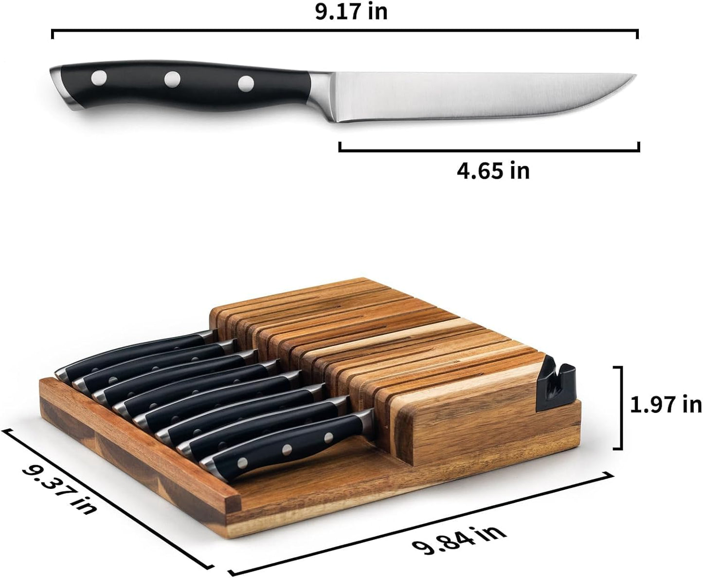 6-Piece Steak Knives Set with Block, 4.7 Inch with Serrated Edge Razor-Sharp Dinner Knives, Full-Tang Construction