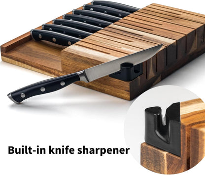 6-Piece Steak Knives Set with Block, 4.7 Inch with Serrated Edge Razor-Sharp Dinner Knives, Full-Tang Construction