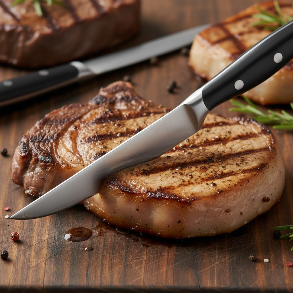 6-Piece Steak Knives Set with Block, 4.7 Inch with Serrated Edge Razor-Sharp Dinner Knives, Full-Tang Construction