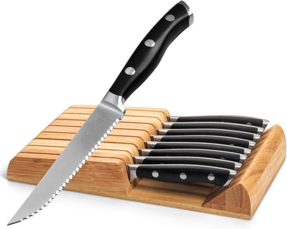 6-Piece Steak Knives Set with Block, 4.7 Inch with Serrated Edge Razor-Sharp Dinner Knives, Full-Tang Construction